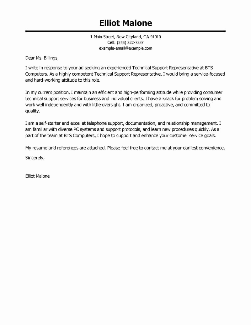 Letters Of Support Templates Awesome Best Technical Support Cover Letter Examples