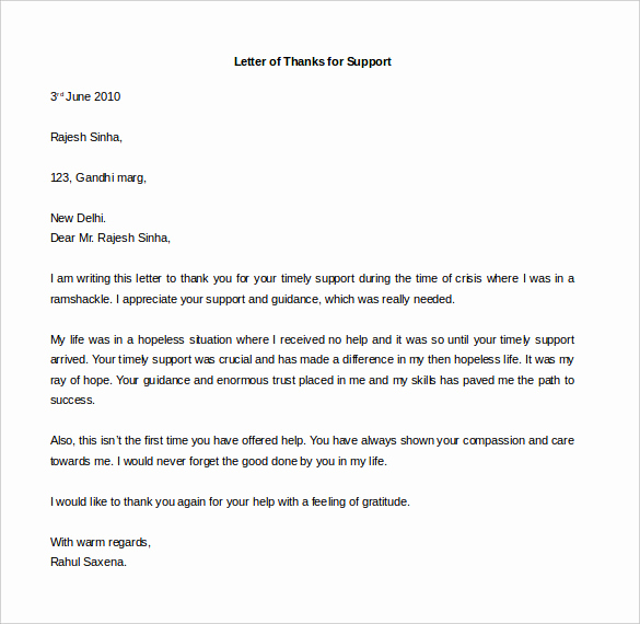 Letters Of Support Templates Unique 41 Free Thank You Letter Templates Doc Pdf