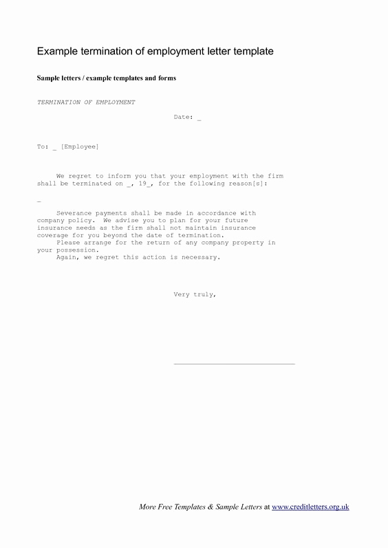 Letters Of Termination Of Employment Inspirational Employee Termination Letter the Employee Termination