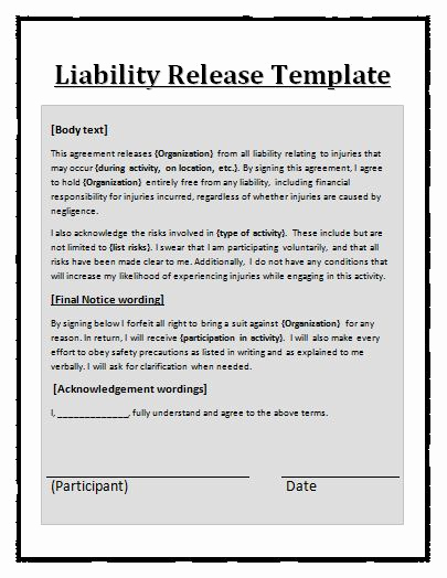 Liability Release form Template Elegant Liability Waiver Template