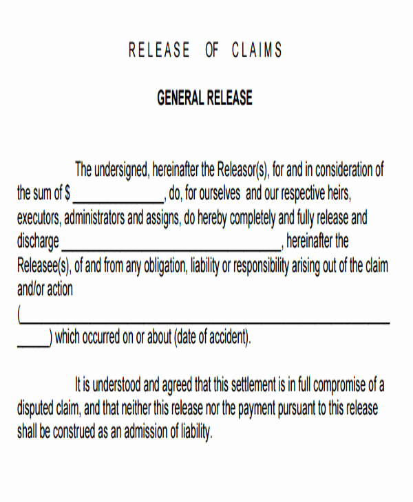 general liability release form