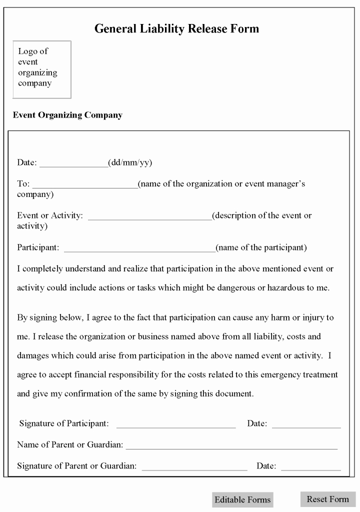 Liability Waiver form Free Beautiful Free Printable Liability Release form Sample form Generic