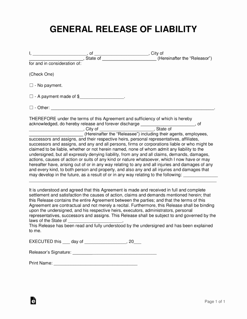 Liability Waiver form Free Best Of Free Release Of Liability Hold Harmless Agreement