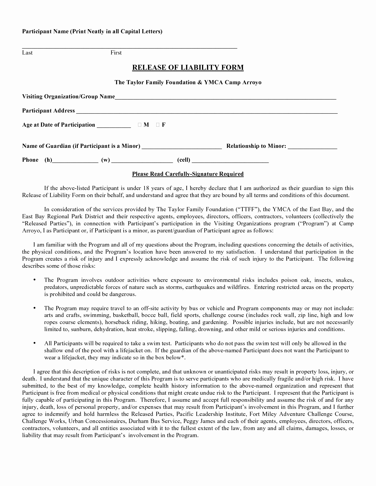 Liability Waiver form Free Luxury Free Printable Liability form form Generic