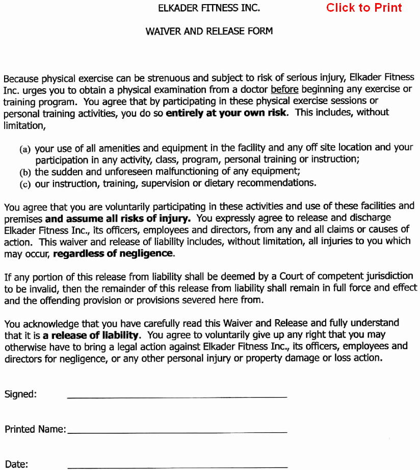 Liability Waiver form Free Unique Free Printable Release and Waiver Liability Agreement