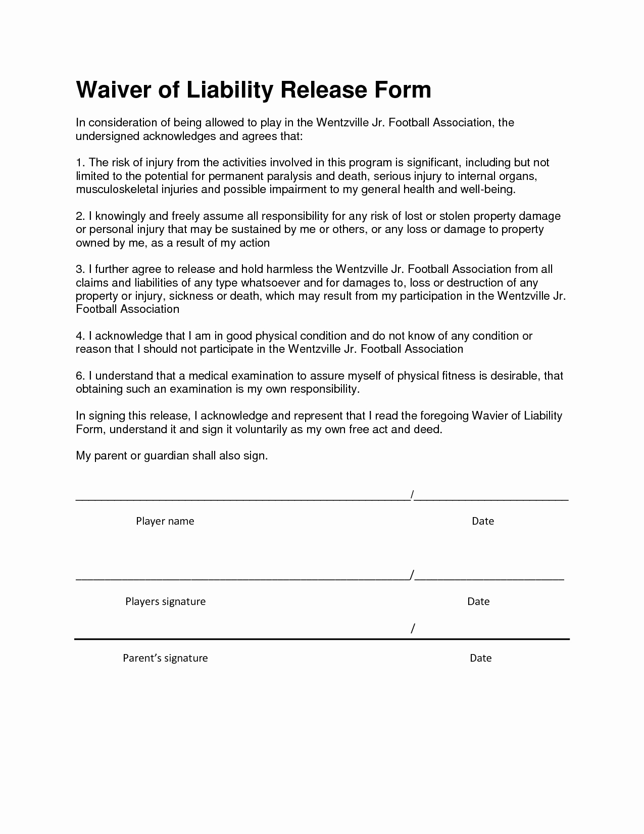Liability Waiver form Free Unique Release and Waiver Liability Agreement Free Printable