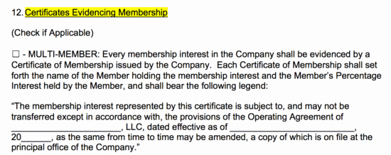 Llc Membership Certificate Template Unique Free Llc Operating Agreement Templates Pdf