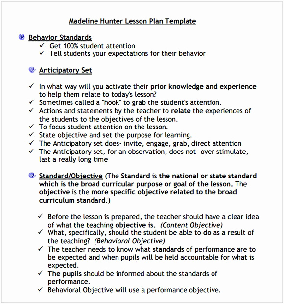 Madeline Hunter Lesson Plan Example Beautiful Madeline Hunter Lesson Plan Template