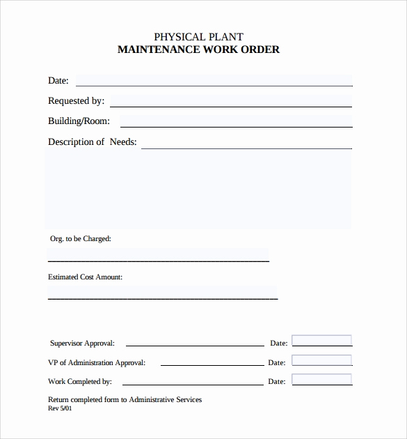 Maintenance Request form Template Luxury Sample Maintenance Work order form 8 Free Documents In Pdf