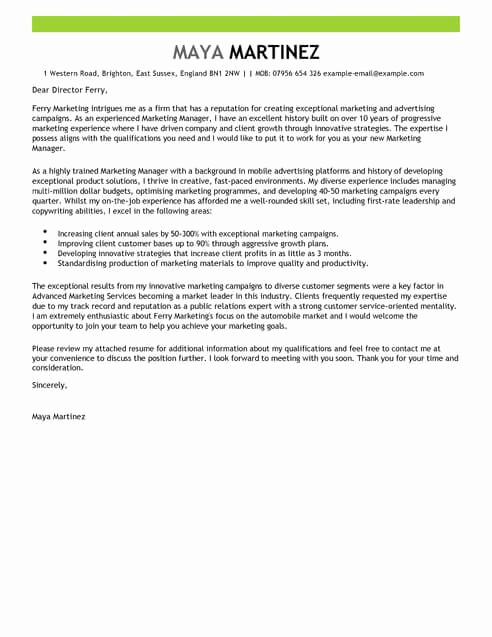 Marketing Cover Letter Examples Awesome Marketing Manager Cover Letter Template