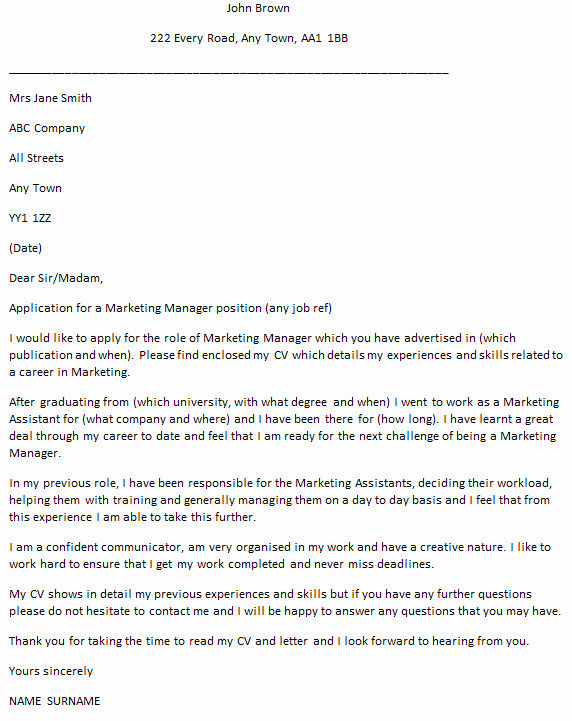 Marketing Cover Letter Sample Unique Marketing Manager Cover Letter Example Icover