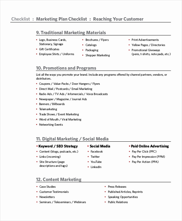 Marketing Plan Template Word Best Of Marketing Checklist Template 10 Free Word Pdf