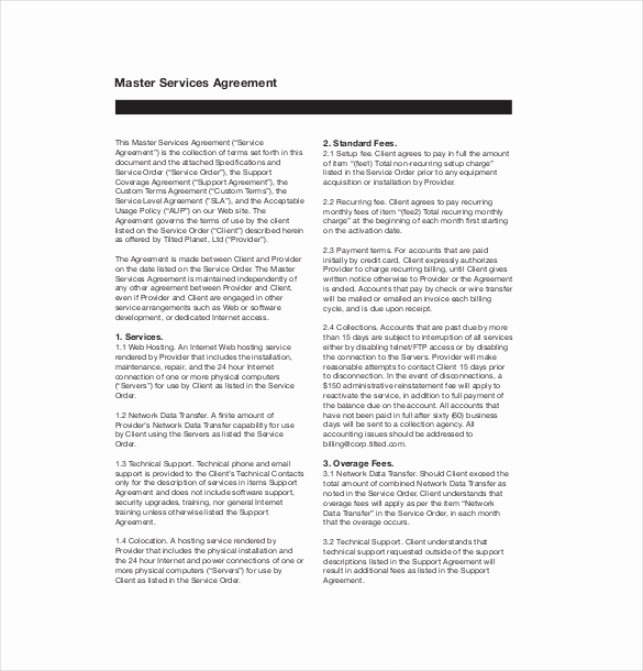 Master Service Agreement Template New 12 Service Agreement Templates– Free Sample Example