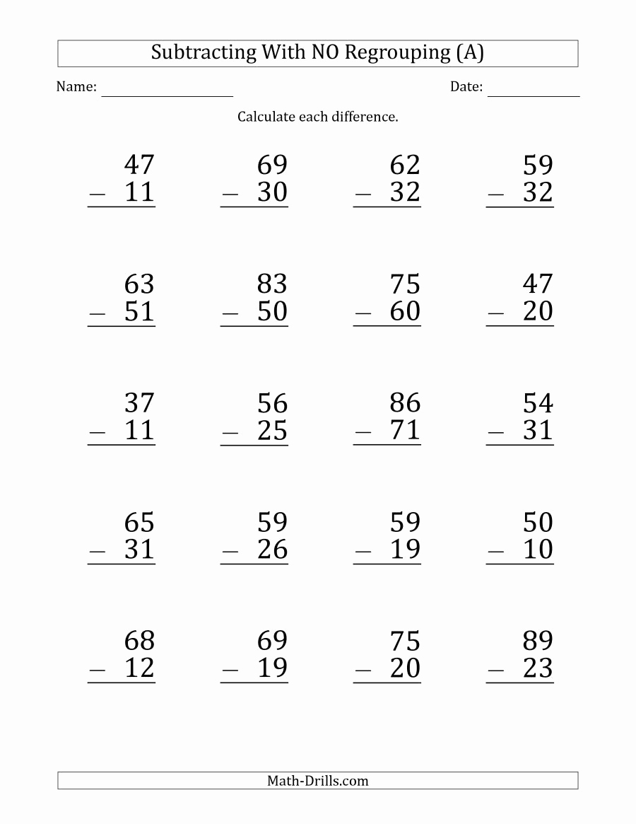 Math Addition and Subtraction Worksheets Fresh Print 2 Digit Minus 2 Digit Subtraction with No