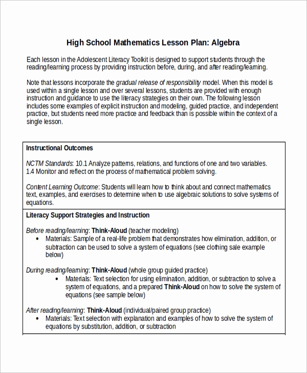 Math Lesson Plan Template Fresh Algebra 1 Lesson Plan Template – Lesson Plan Worksheets
