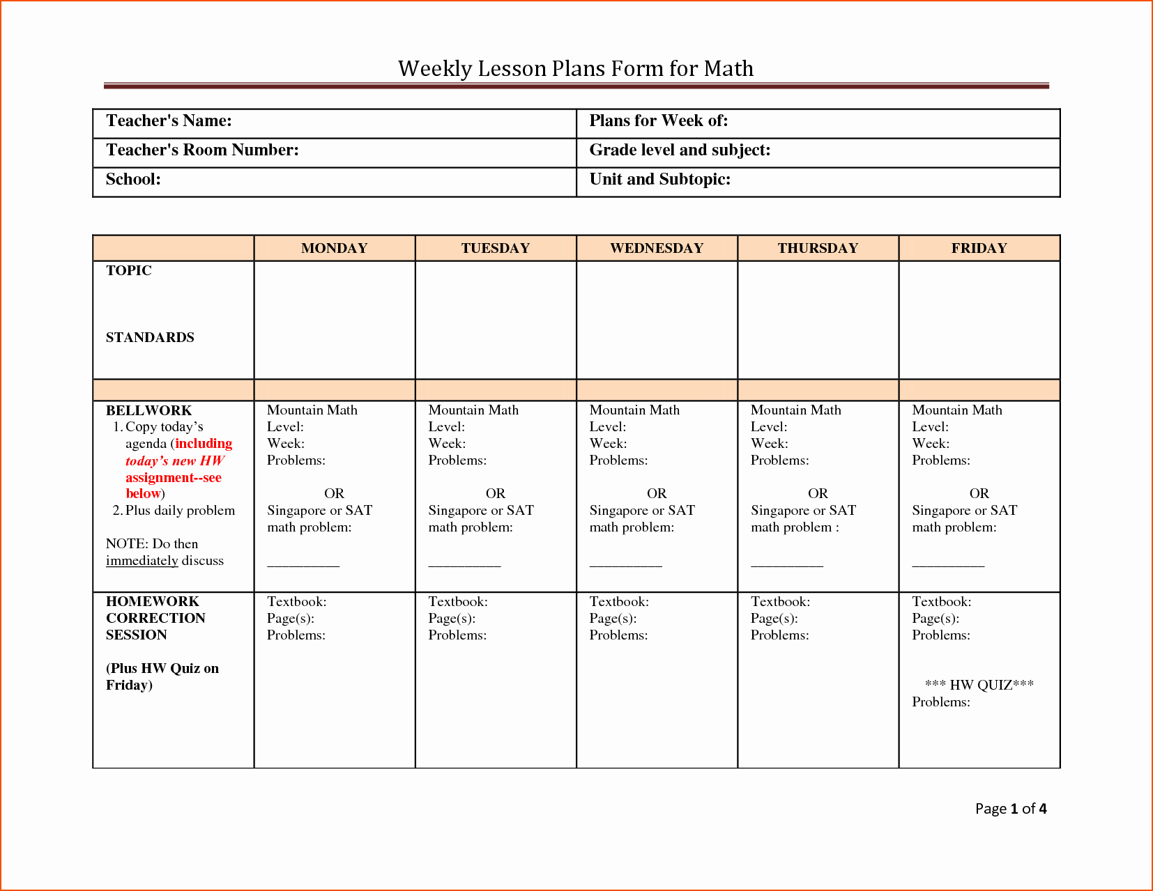 Math Lesson Plan Template Luxury 7 Weekly Lesson Plan Template Bookletemplate