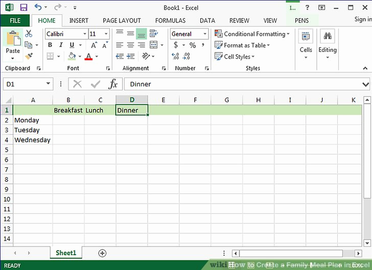 Meal Plan Template Excel Awesome How to Create A Family Meal Plan In Excel with