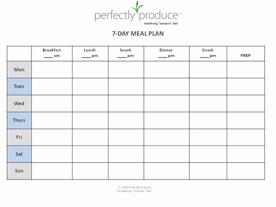 Meal Plan Template Excel Best Of 7 Day Meal Planner Template
