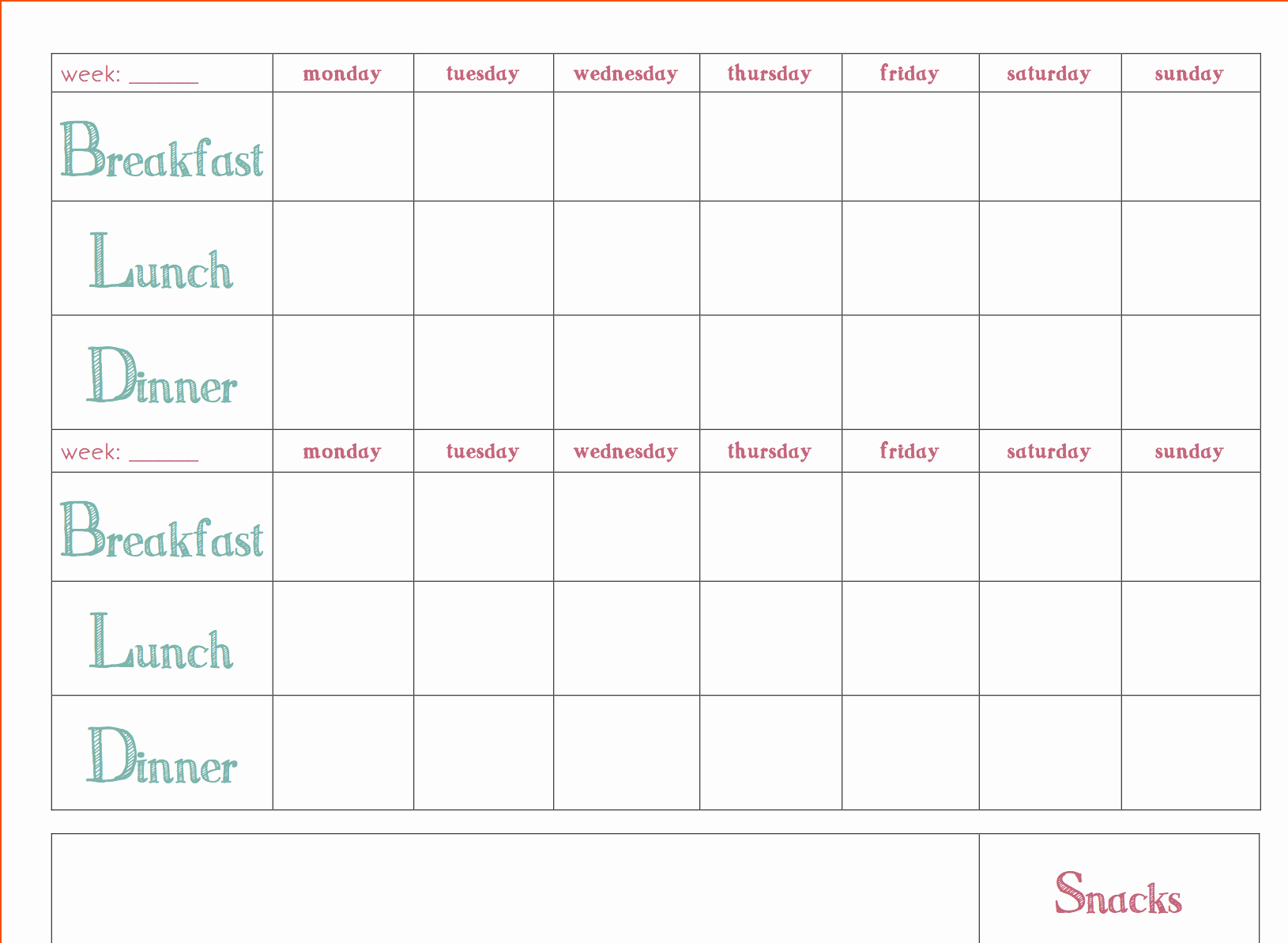 Meal Plan Template Word Unique Free Download Weekly Meal Planner Template