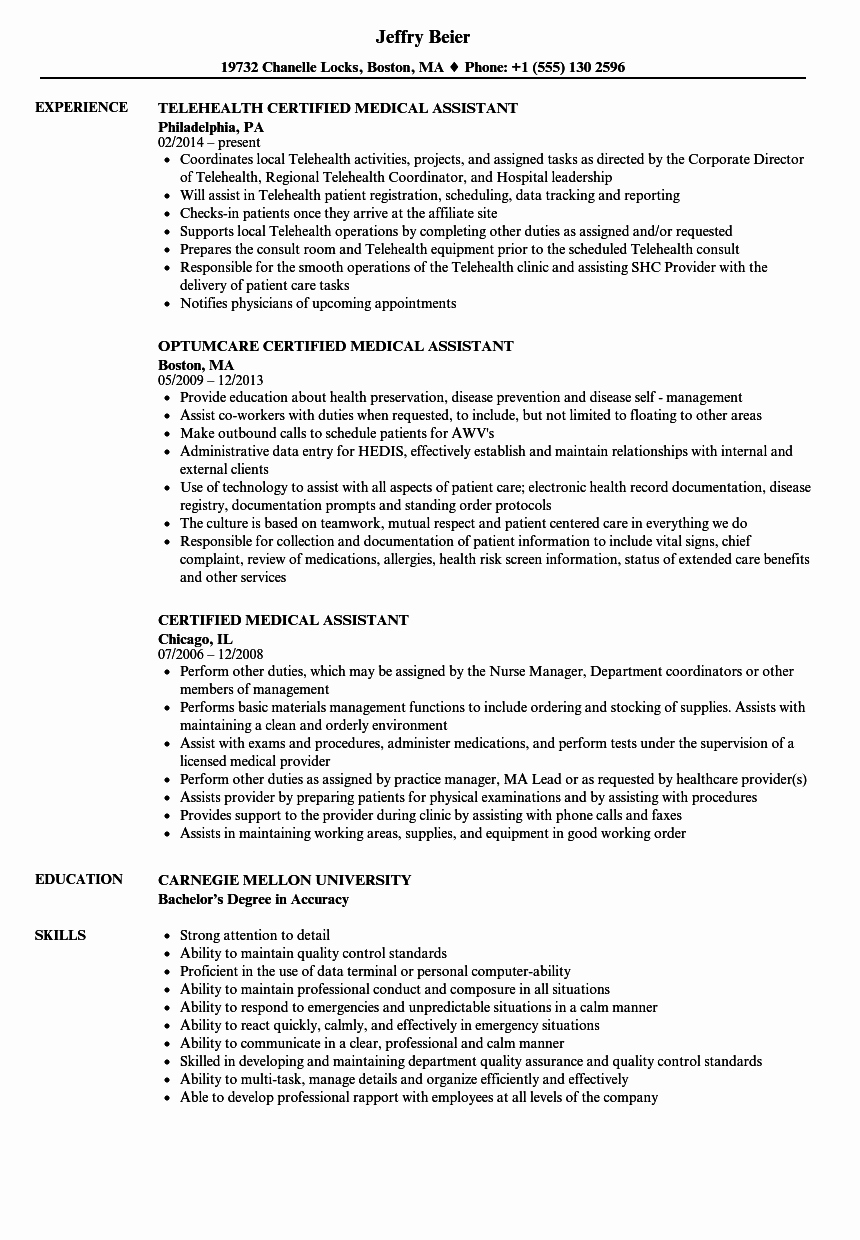 Medical assistant Resume Template Beautiful Certified Medical assistant Resume Samples