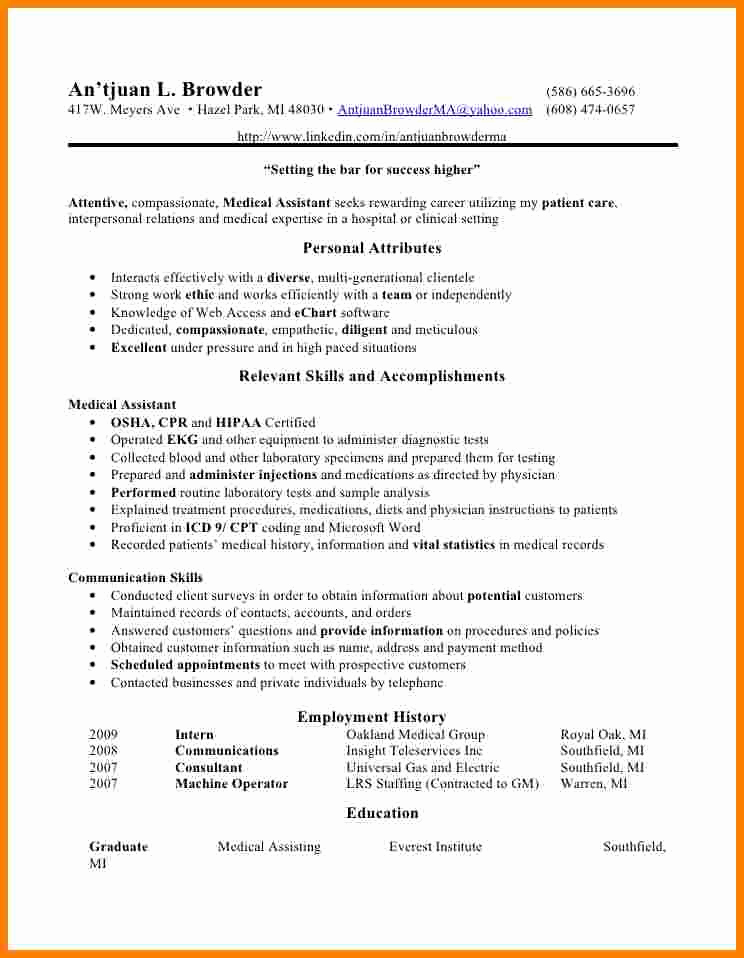 Medical assistant Resume Template Best Of 8 Certified Medical assistant Resume Template