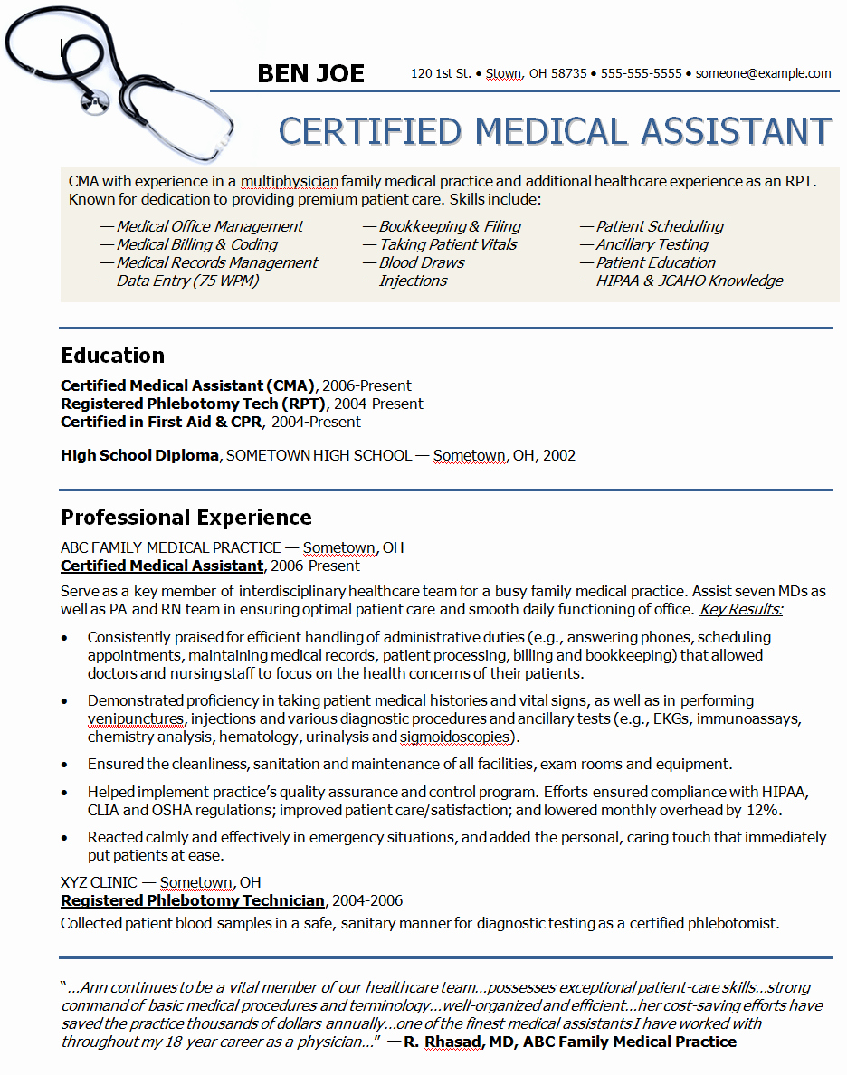Medical assistant Resume Template Fresh 10 Sample Resume for Medical assistant Job Description