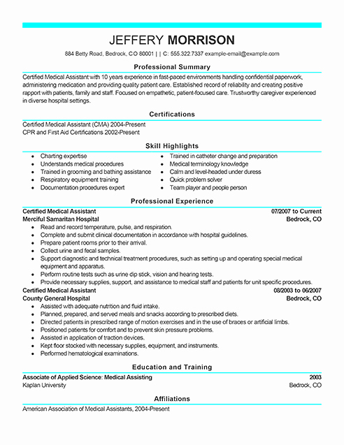 Medical assistant Resume Template New Best Medical assistant Resume Example