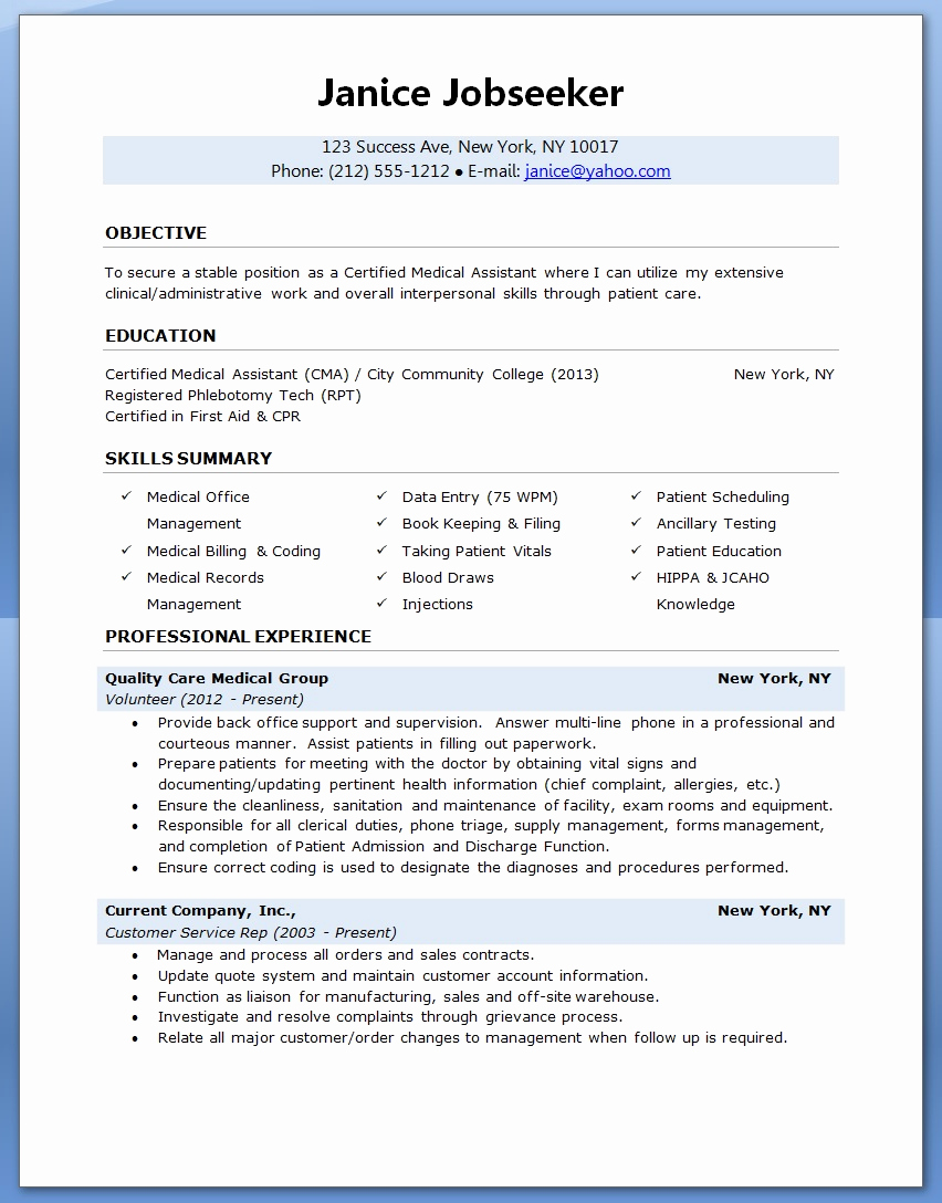 Medical assistant Resume Template New Sample Of A Medical assistant Resume 2016