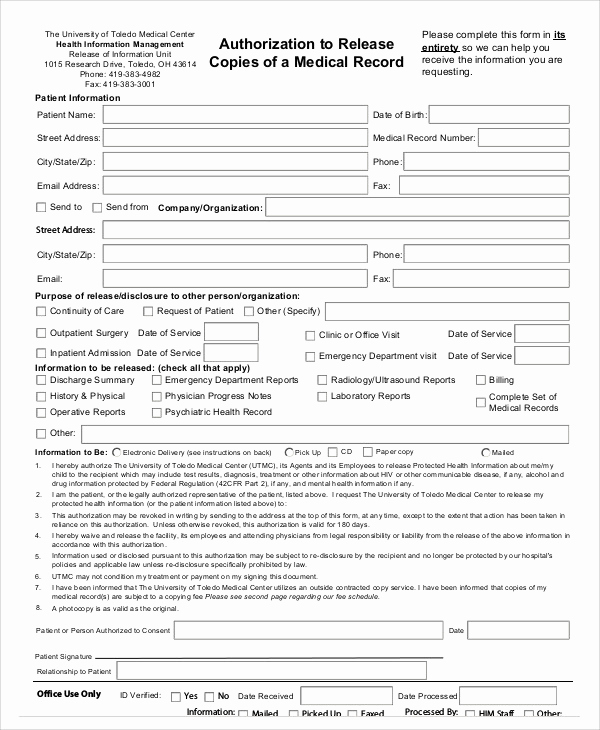 Medical Record Release form Best Of Medical Release Of Information form Sample 7 Examples
