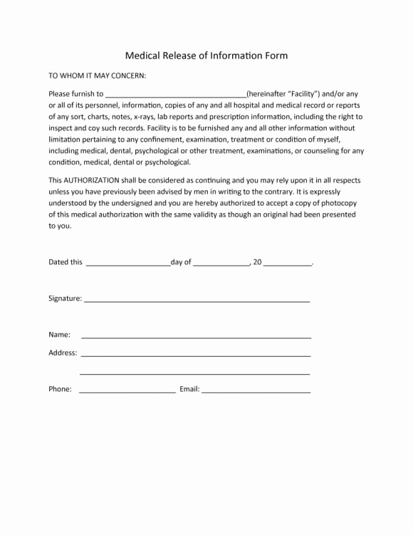 Medical Release form Templates Fresh 40 Medical Records Release form Release Of Information