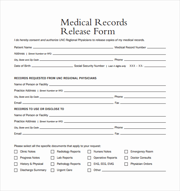 Medical Release forms Template Fresh Sample Medical Records Release form 9 Download Free