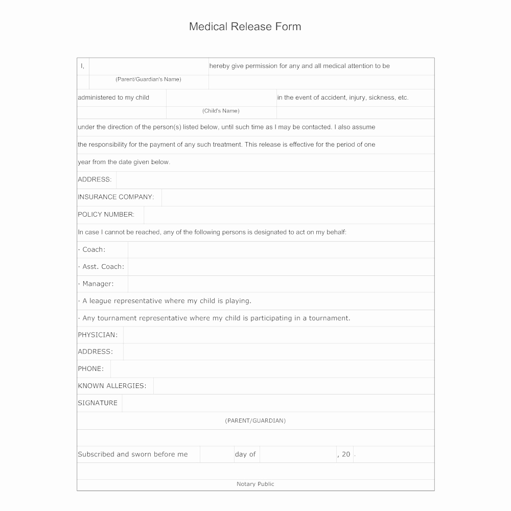 Medical Release forms Template Lovely Medical Release form