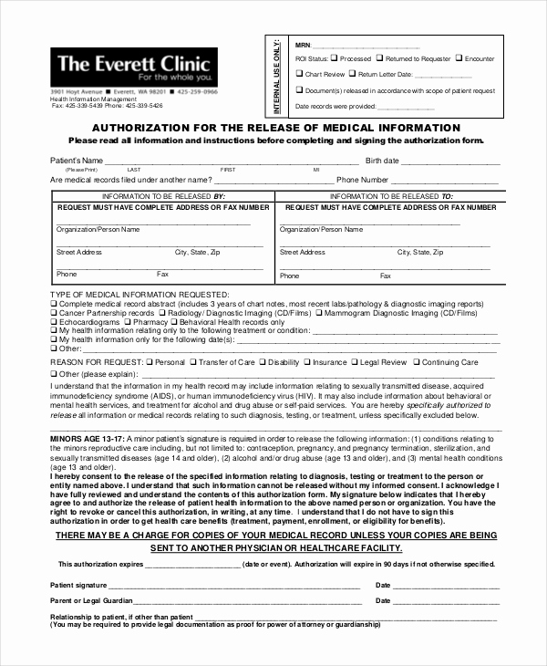 Medical Release forms Template New 10 Medical Release forms Free Sample Example format