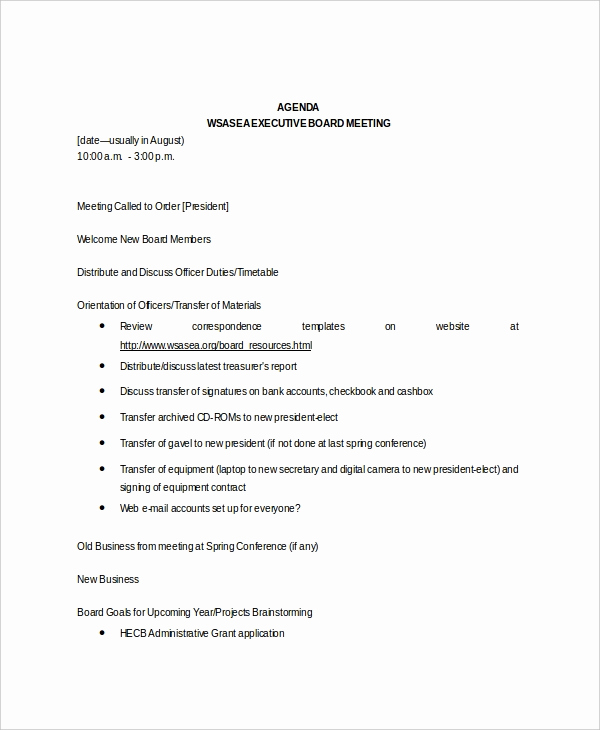 Meeting Agenda Template Doc New 8 Board Meeting Agenda Templates – Free Sample Example
