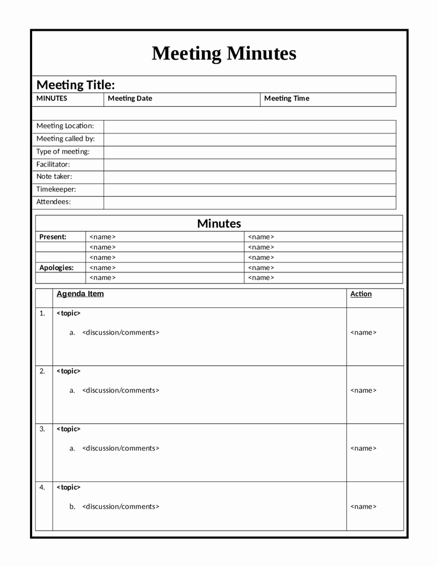 Meeting Minutes Template Doc Beautiful 2019 Meeting Minutes Template Fillable Printable Pdf