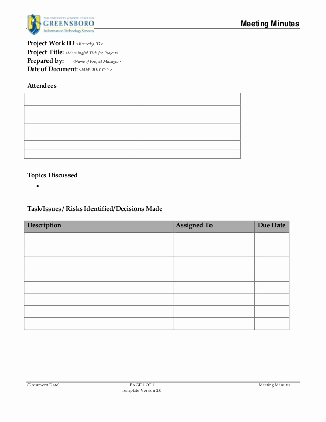 Meeting Minutes Template Doc Elegant Project Meeting Minutes Template V2 0