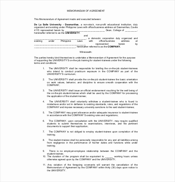 Memo Of Understanding Examples Lovely 10 Memorandum Of Agreement Templates – Free Sample