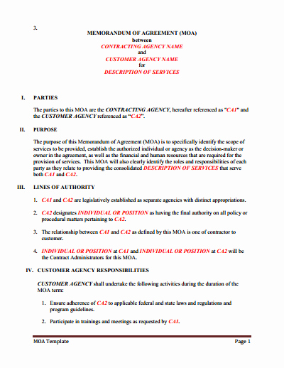 Memorandum Of Agreement Template Fresh Memorandum Of Understanding Download Edit Fill &amp; Print