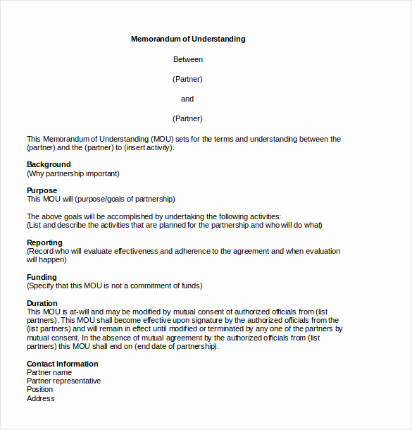Memorandum Of Understanding Sample Lovely 10 Memorandum Of Agreement Templates – Free Sample