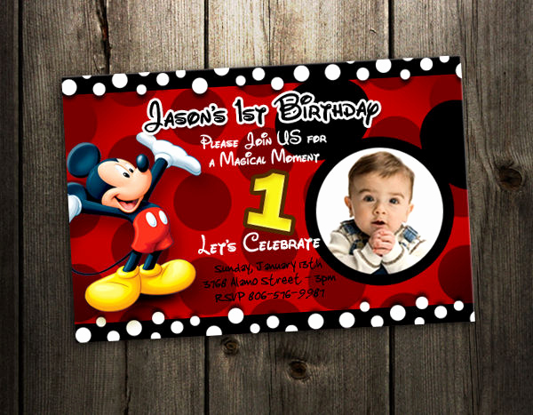 Mickey Mouse Birthday Invites New Mickey Mouse Birthday Invitation Party Card Photo Invites