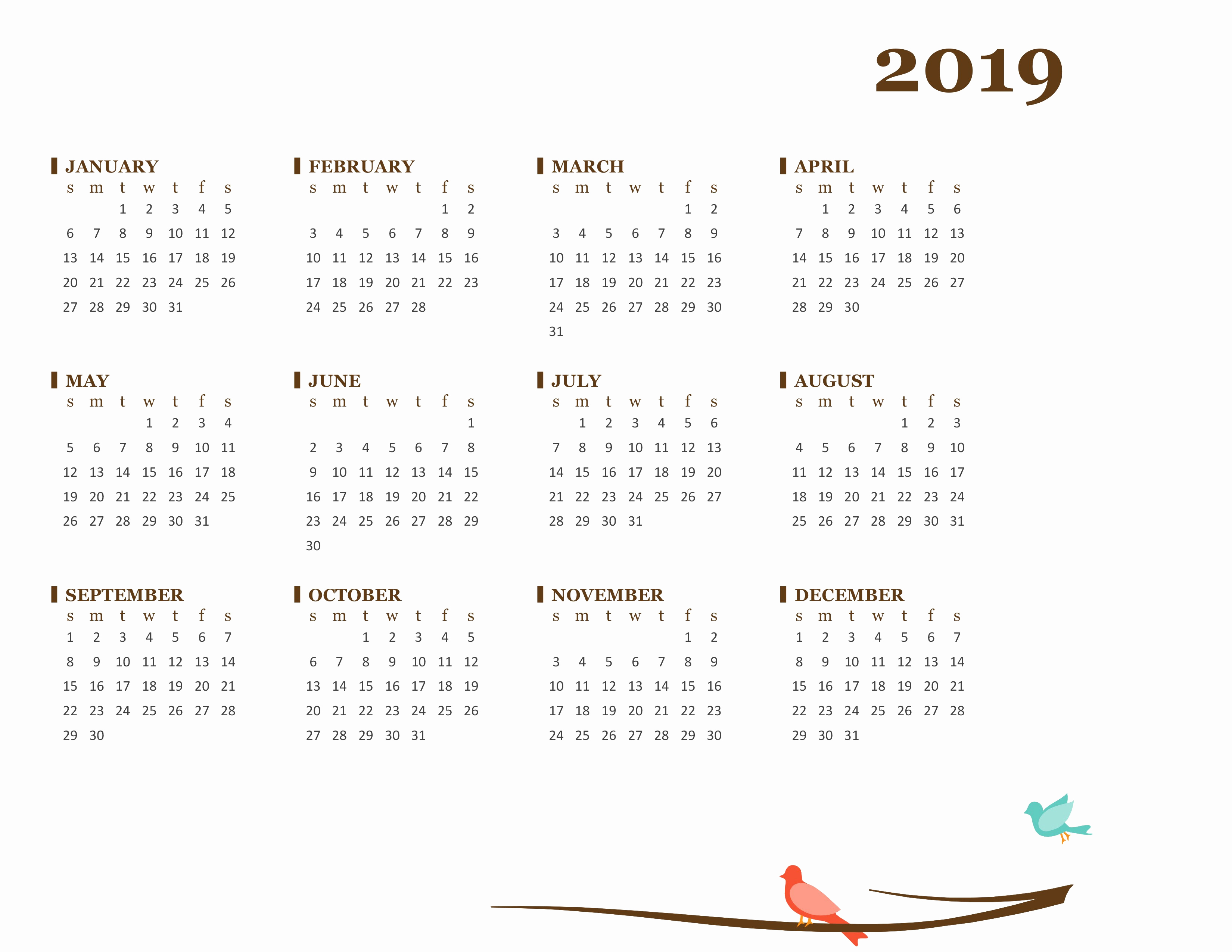 Microsoft Office Calendar Templates 2019 Fresh 2019 Yearly Calendar Sun Sat