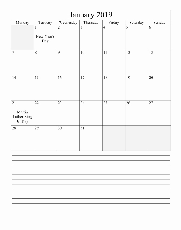 Microsoft Office Calendar Templates 2019 Unique Free January 2019 Calendar In Printable format Templates