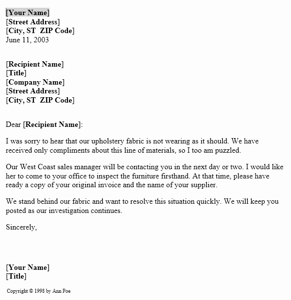 Microsoft Word Letter Template New Ms Word Notice Of Product Plaint Investigation Letter