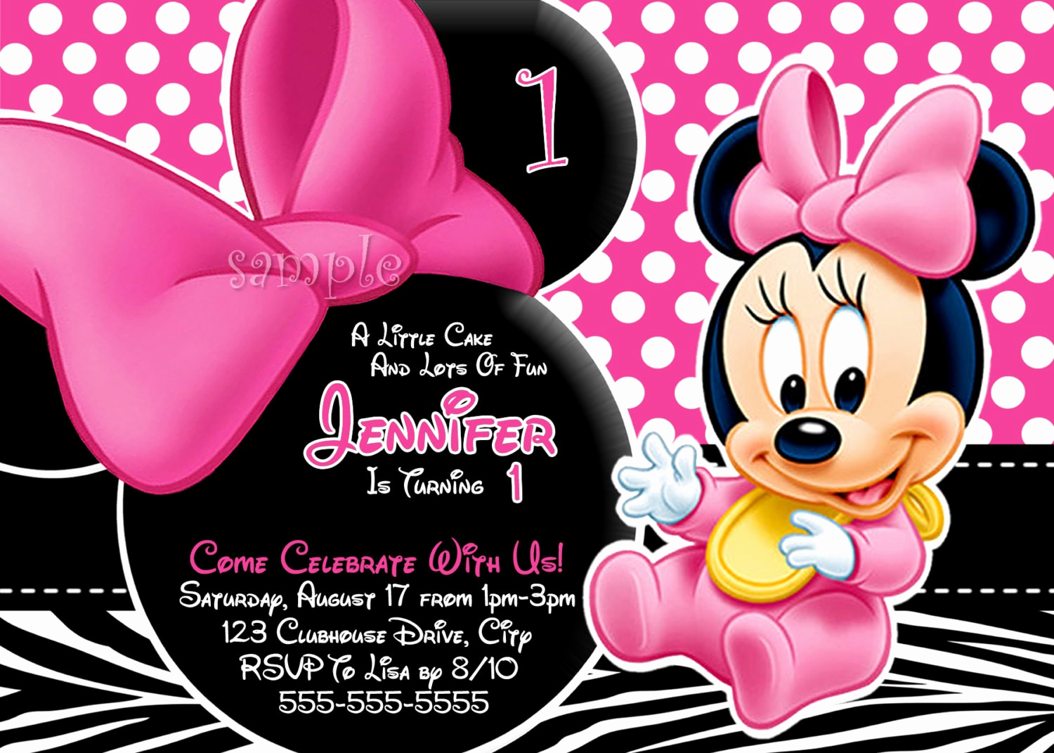 Minnie Mouse Invitation Template Fresh Personalized Minnie Mouse First Birthday Invitations
