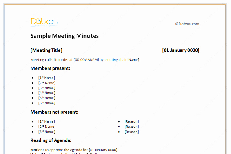Minutes Of Meeting Sample Elegant Meeting Minutes Template Free Printable formats for Word