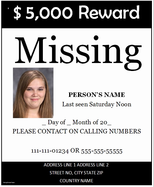 Missing Person Poster Template Inspirational Missing Poster Template