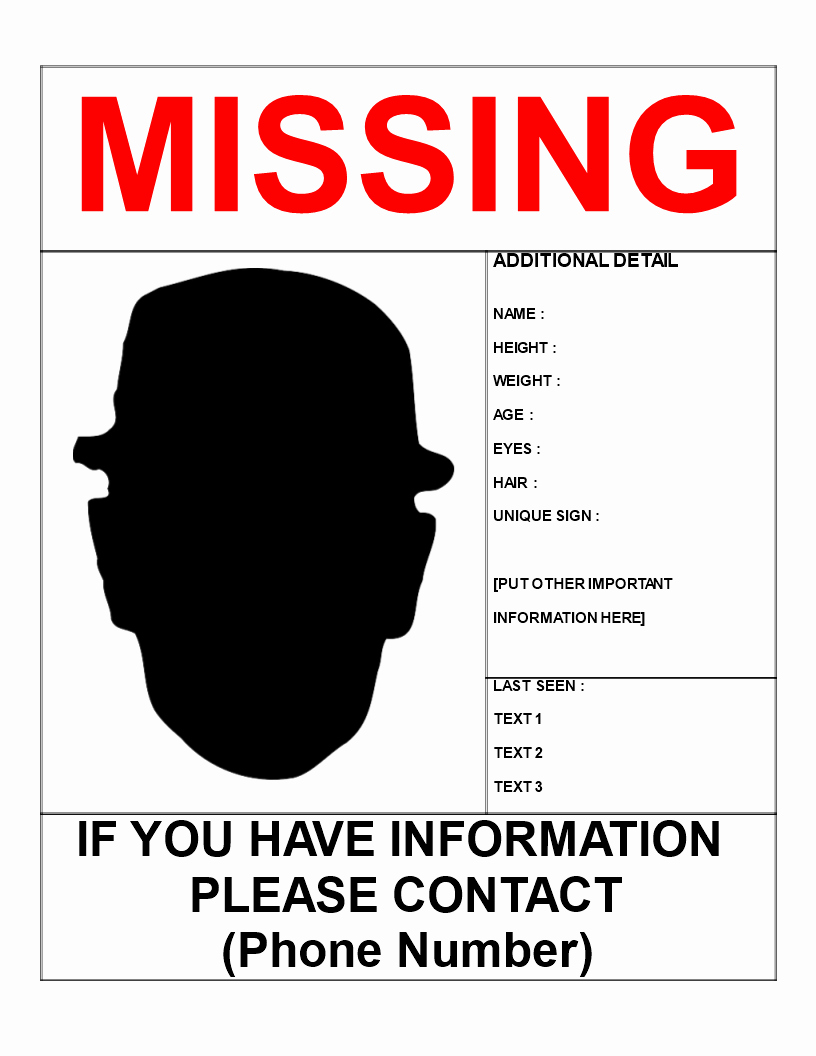 Missing Person Poster Template Luxury Missing Person Template Letter Size Download This