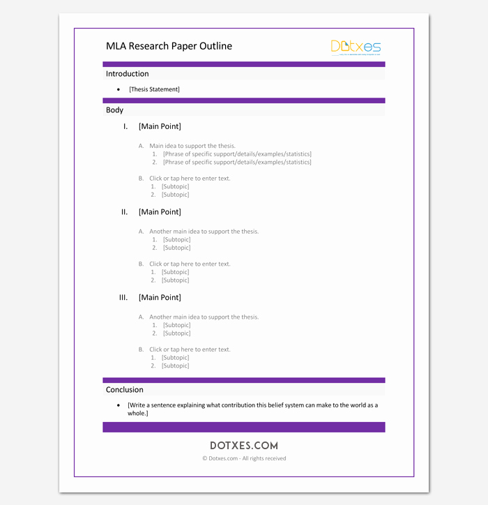 Mla format Outline Template Elegant Research Paper Outline Mla format 4 Samples Examples