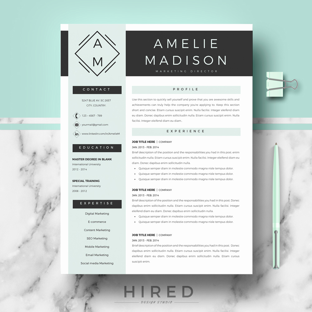 Modern Resume Template Word Best Of Hired Design Studio