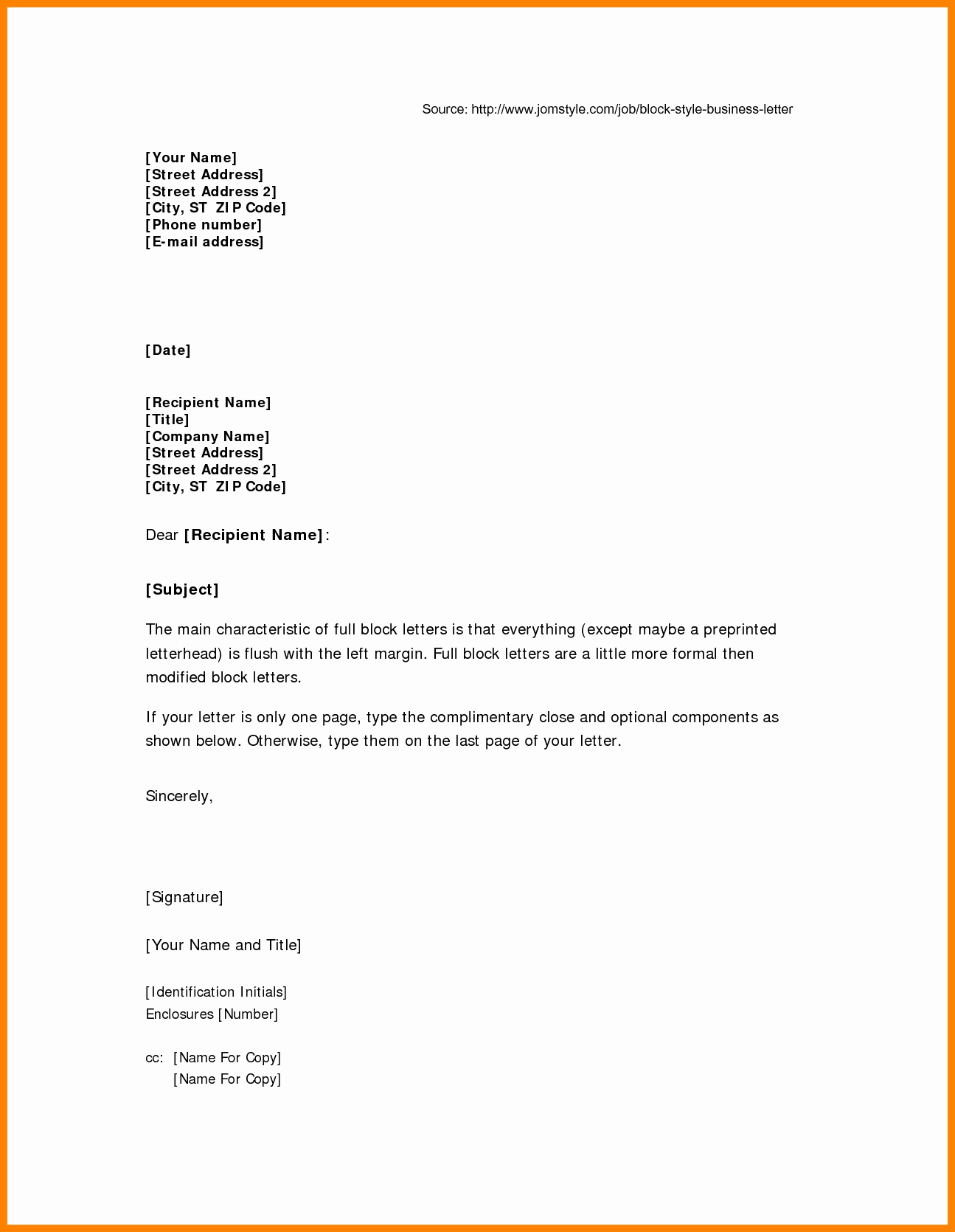 Modified Block Letter format Awesome Block format Business Letter Example